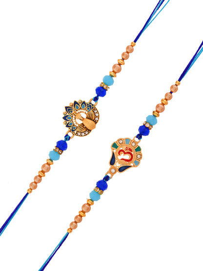 Handcrafted Ethnic Rakhi Set with Peacock and Om  Metal Motifs