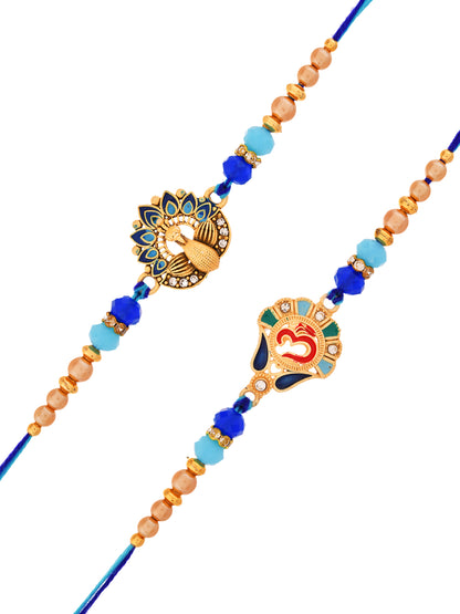 Handcrafted Ethnic Rakhi Set with Peacock and Om  Metal Motifs