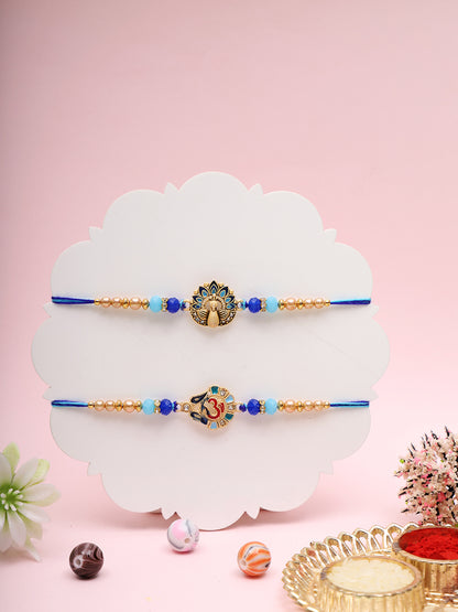 Handcrafted Ethnic Rakhi Set with Peacock and Om  Metal Motifs
