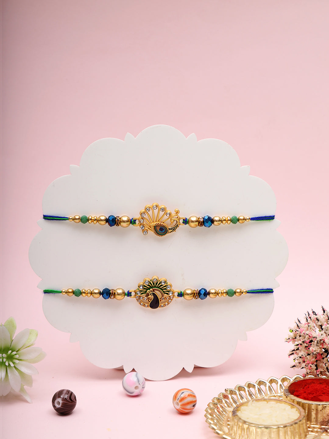 set of 2  Designer Peacock Rakhi Combo for Bhaiya