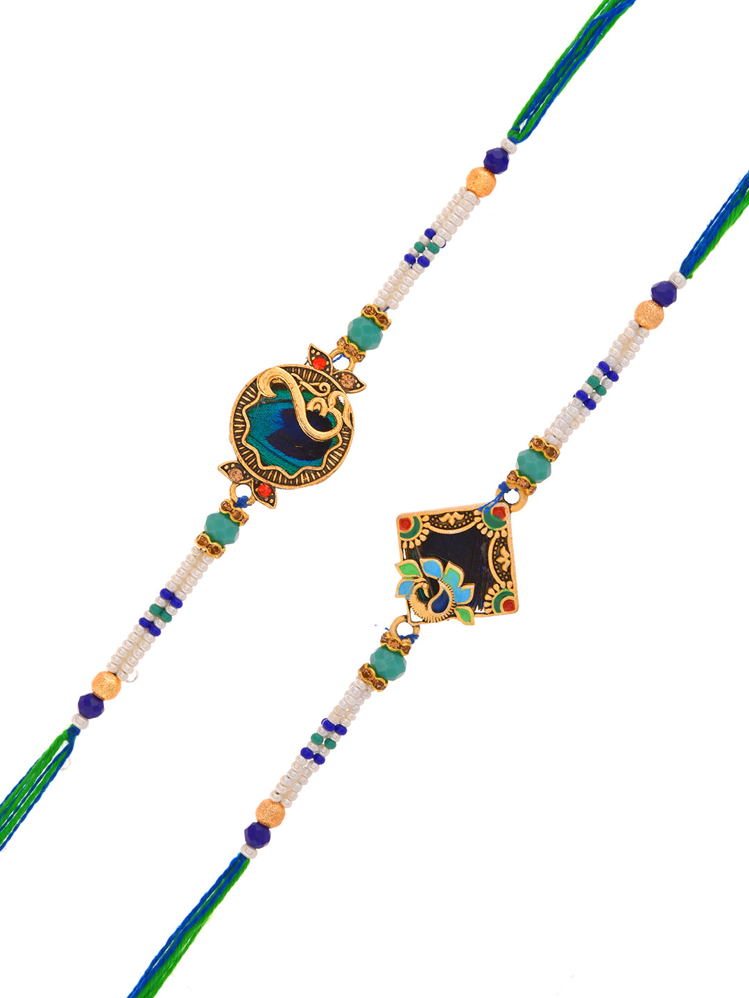 Ethnic Enamel Rakhi Pair with Meenakari Look and Pearl Beads