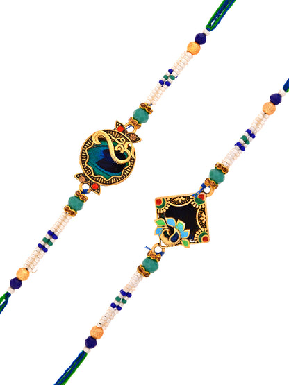 Ethnic Enamel Rakhi Pair with Meenakari Look and Pearl Beads