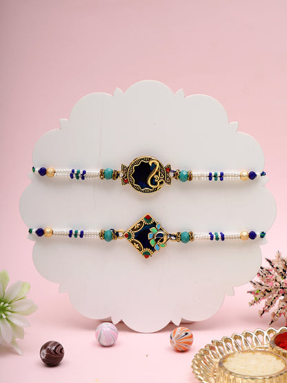 Ethnic Enamel Rakhi Pair with Meenakari Look and Pearl Beads