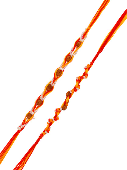 Sacred Mauli Rakhi Set with Kalash Charms and Temple Style Accents