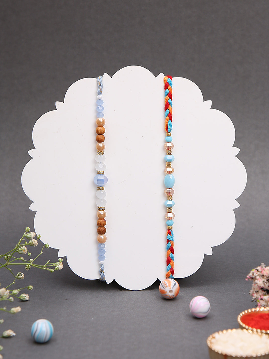 Handcrafted Rakhi Set with Natural Stones and Earthy Colour Scheme