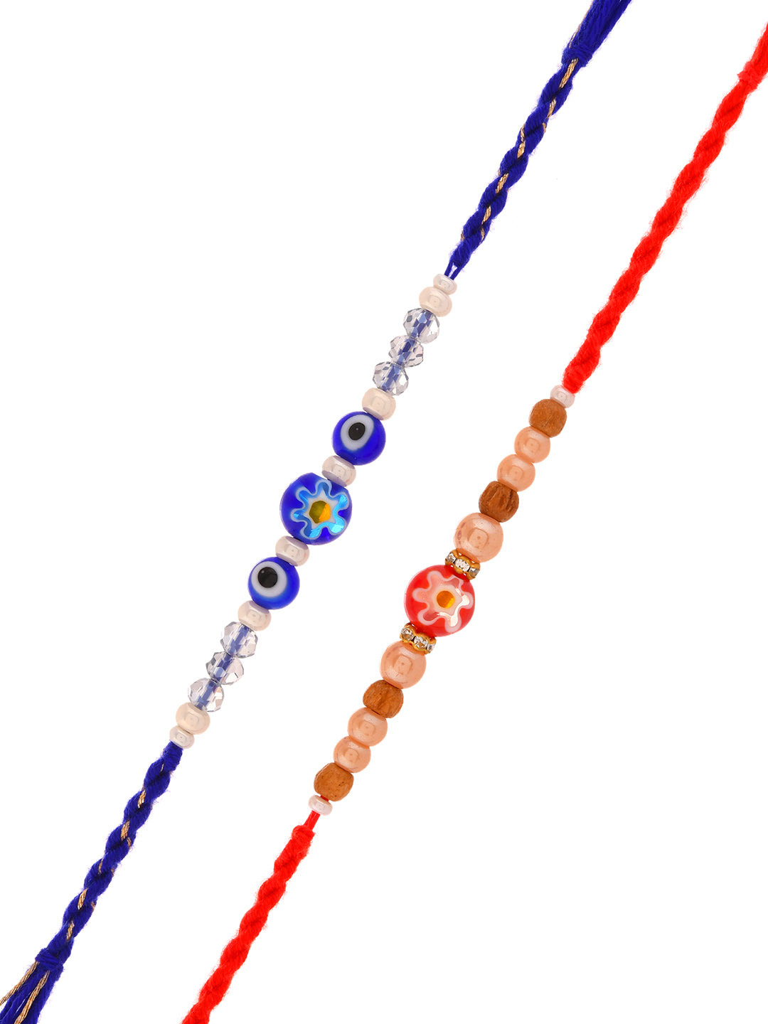 Tribal Inspired Rakhi Set With Evil Eye And Ethnik Red Beaded Charm