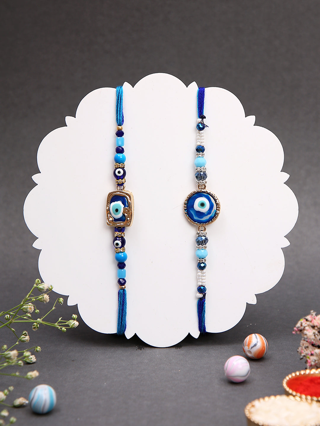 Set of 2 Evil Eye Beaded Rakhi Combo