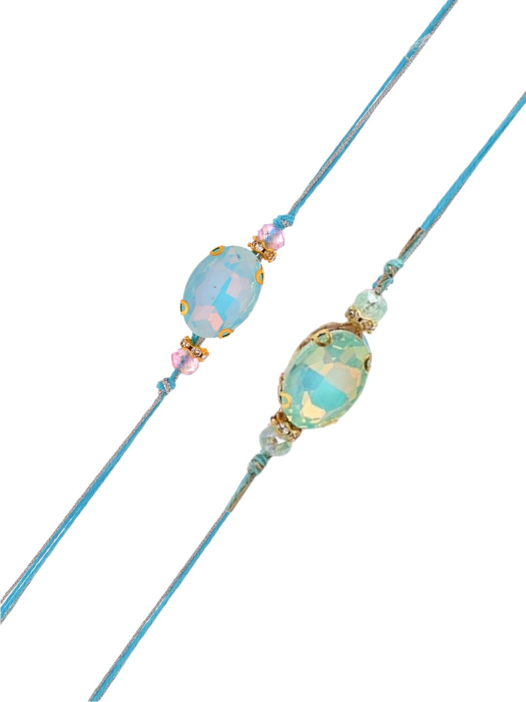 Set of  2 Crystals Studded Thread Rakhi With Roli chawal & Greeting Card