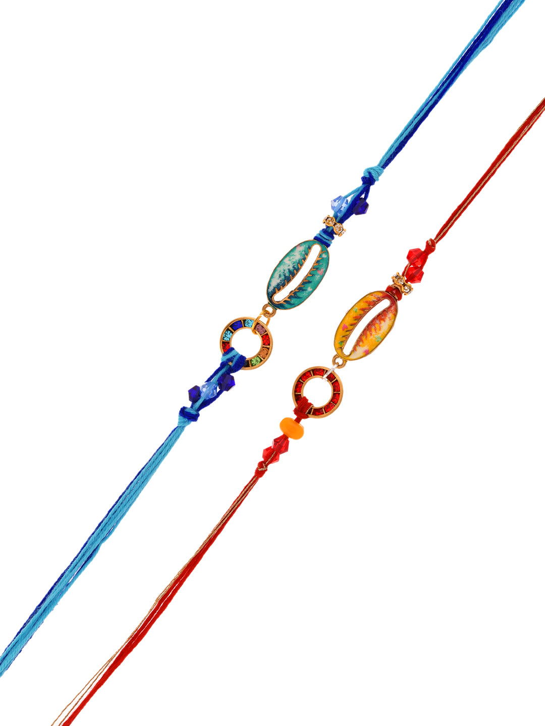 Handcrafted Rakhi Set with Ethnic Cowrie Shell Design and Vibrant Colours