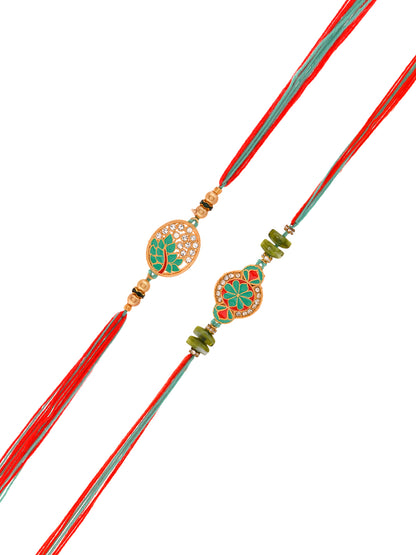 Traditional Green Mandala Rakhi Set with Pearl and Bead Accents