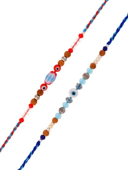 Handmade Boho Rakhi Combo With Earthy Evil Eye And Multicolor Bead Work