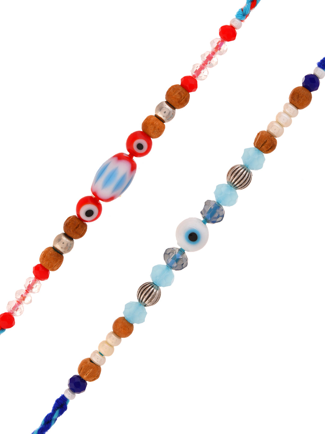 Handmade Boho Rakhi Combo With Earthy Evil Eye And Multicolor Bead Work