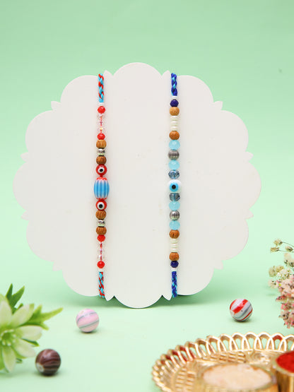 Handmade Boho Rakhi Combo With Earthy Evil Eye And Multicolor Bead Work