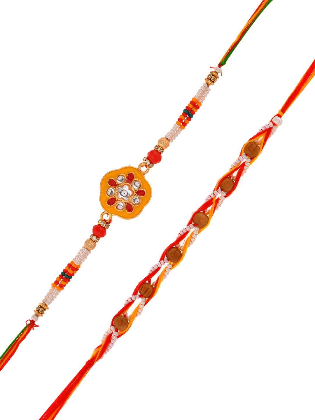 Set of 2 Rakhis with Kundan and Mauli Detailing