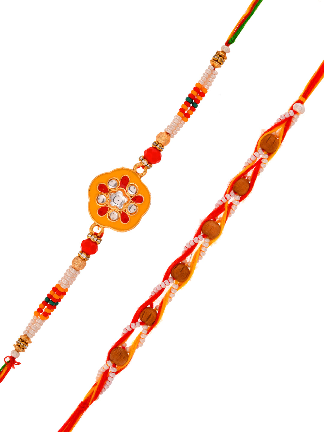 Set of 2 Rakhis with Kundan and Mauli Detailing