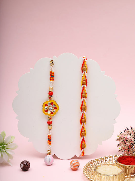 Set of 2 Rakhis with Kundan and Mauli Detailing