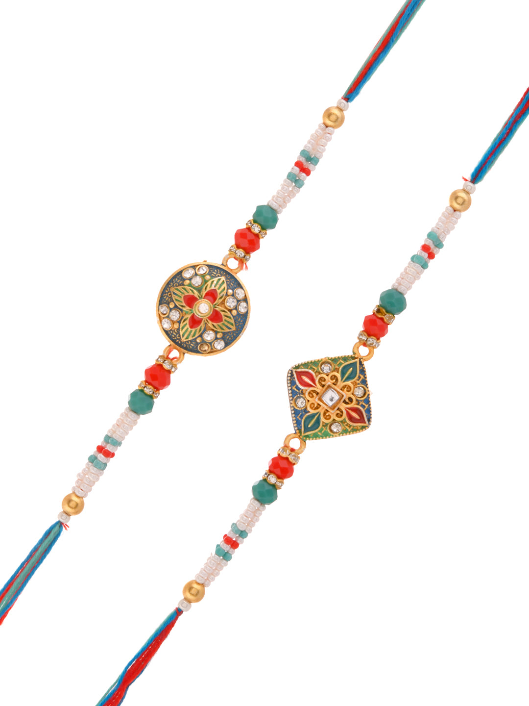 Handpainted Ethnic Rakhi Combo with Meenakari and Pearl Detailing