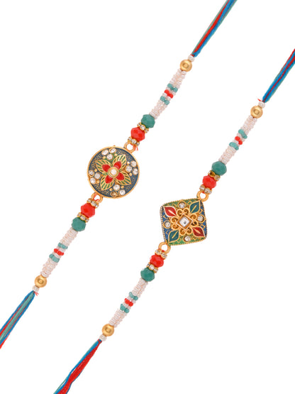 Handpainted Ethnic Rakhi Combo with Meenakari and Pearl Detailing
