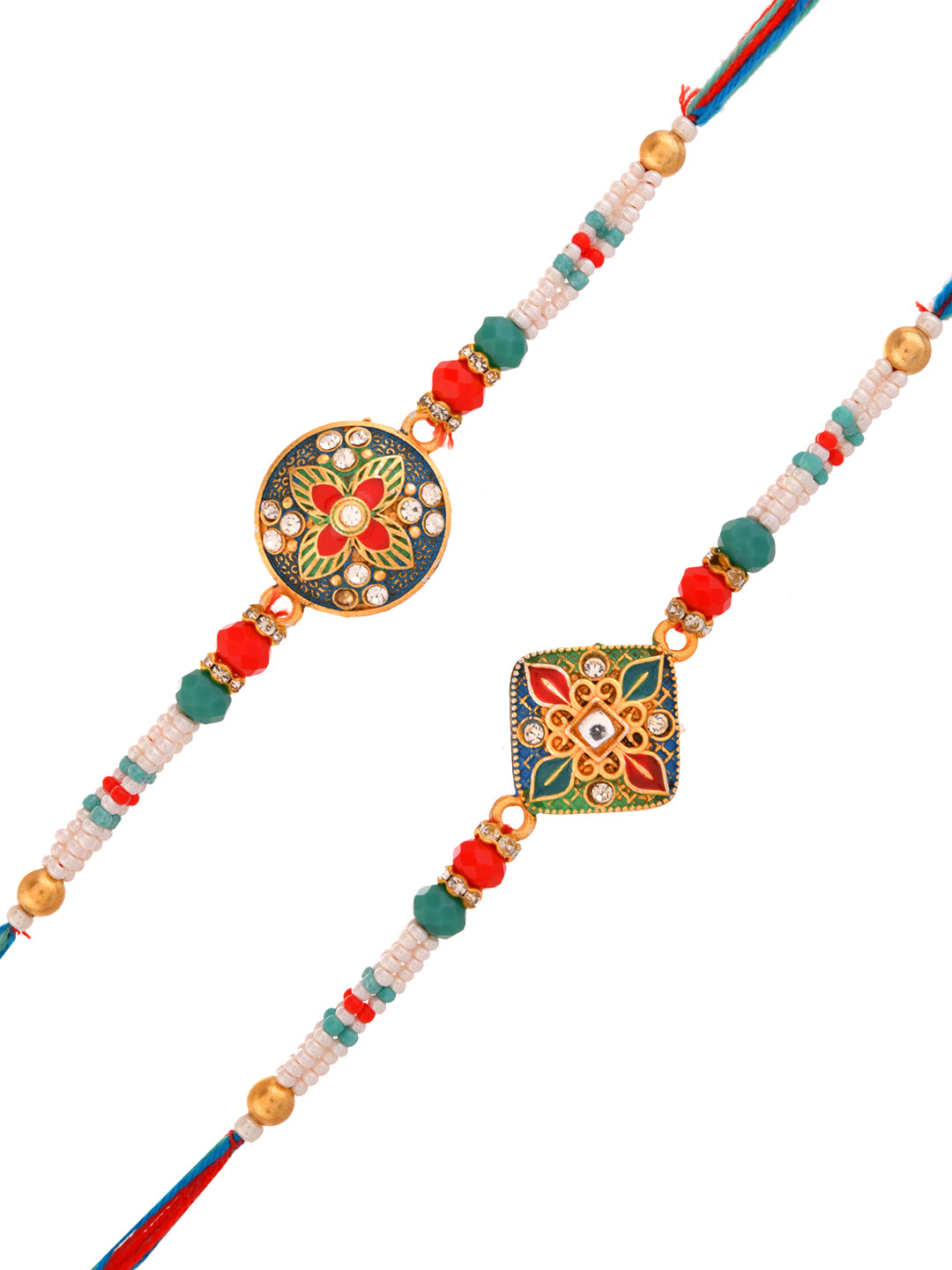 Handpainted Ethnic Rakhi Combo with Meenakari and Pearl Detailing