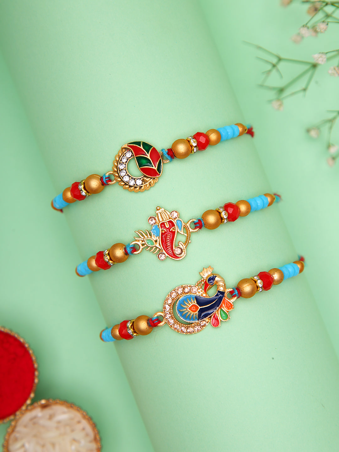 Ethnic Beaded Rakhis with Enamel Charms