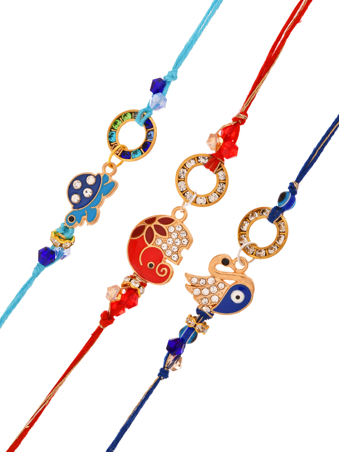 Set of 3  Designer Rakhis with Enamel and Crystals