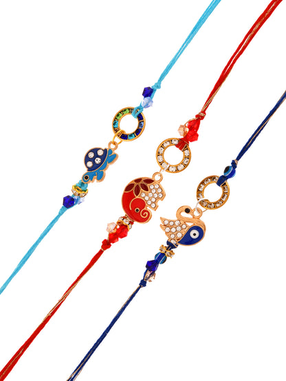 Set of 3  Designer Rakhis with Enamel and Crystals