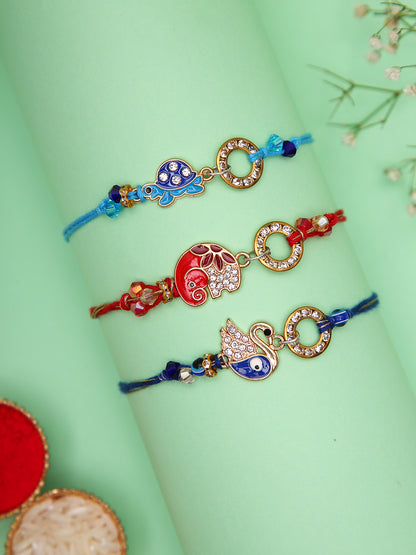 Set of 3  Designer Rakhis with Enamel and Crystals