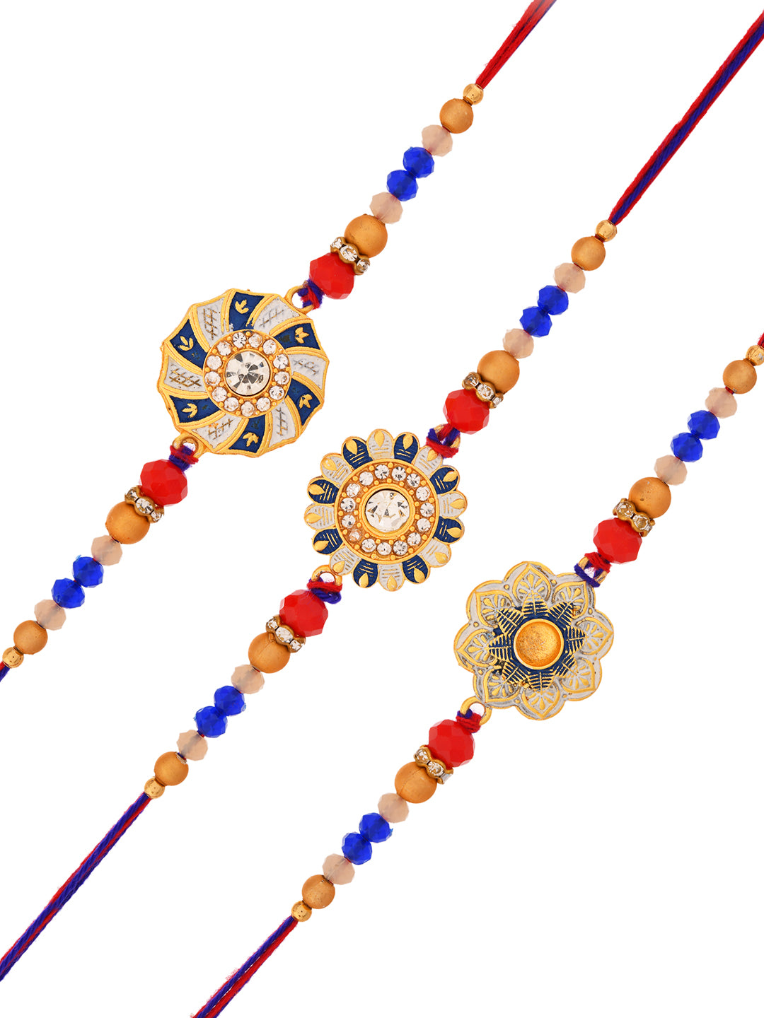 Set of 3 Mandala-Inspired Designer Rakhis with Beaded Thread