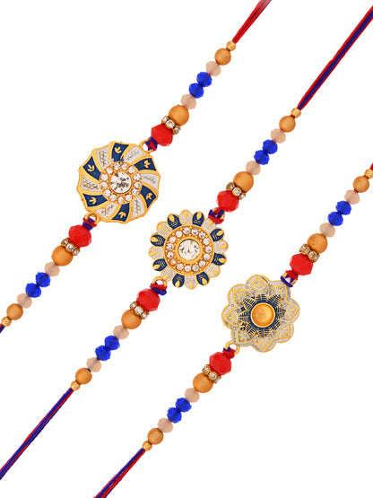 Set of 3 Mandala-Inspired Designer Rakhis with Beaded Thread