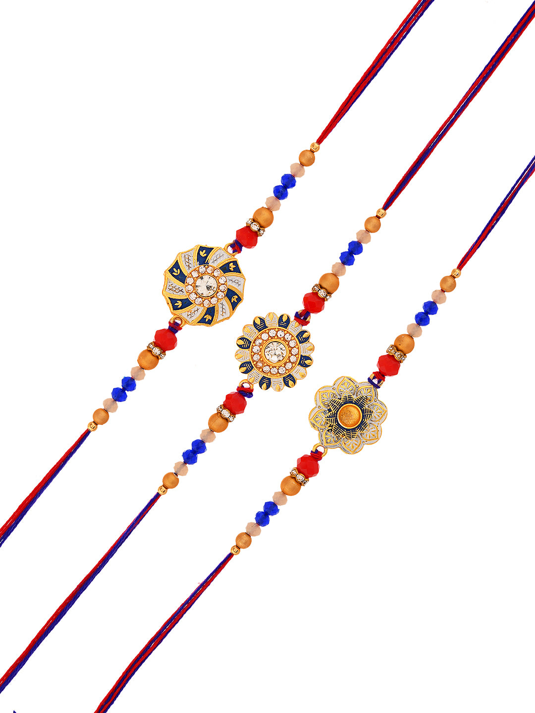 Set of 3 Mandala-Inspired Designer Rakhis with Beaded Thread