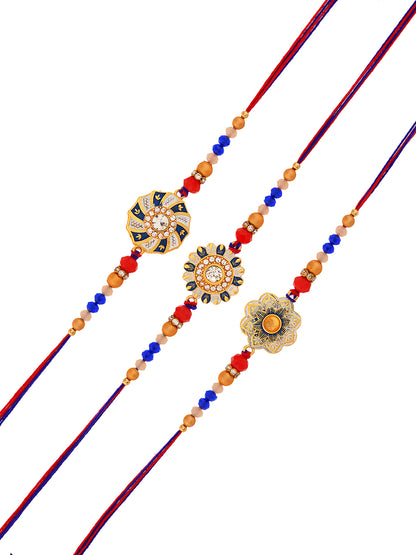 Set of 3 Mandala-Inspired Designer Rakhis with Beaded Thread
