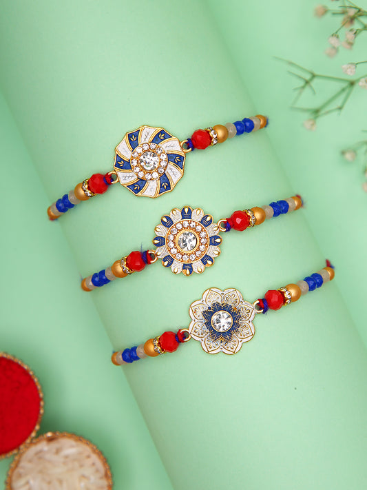 Set of 3 Mandala-Inspired Designer Rakhis with Beaded Thread