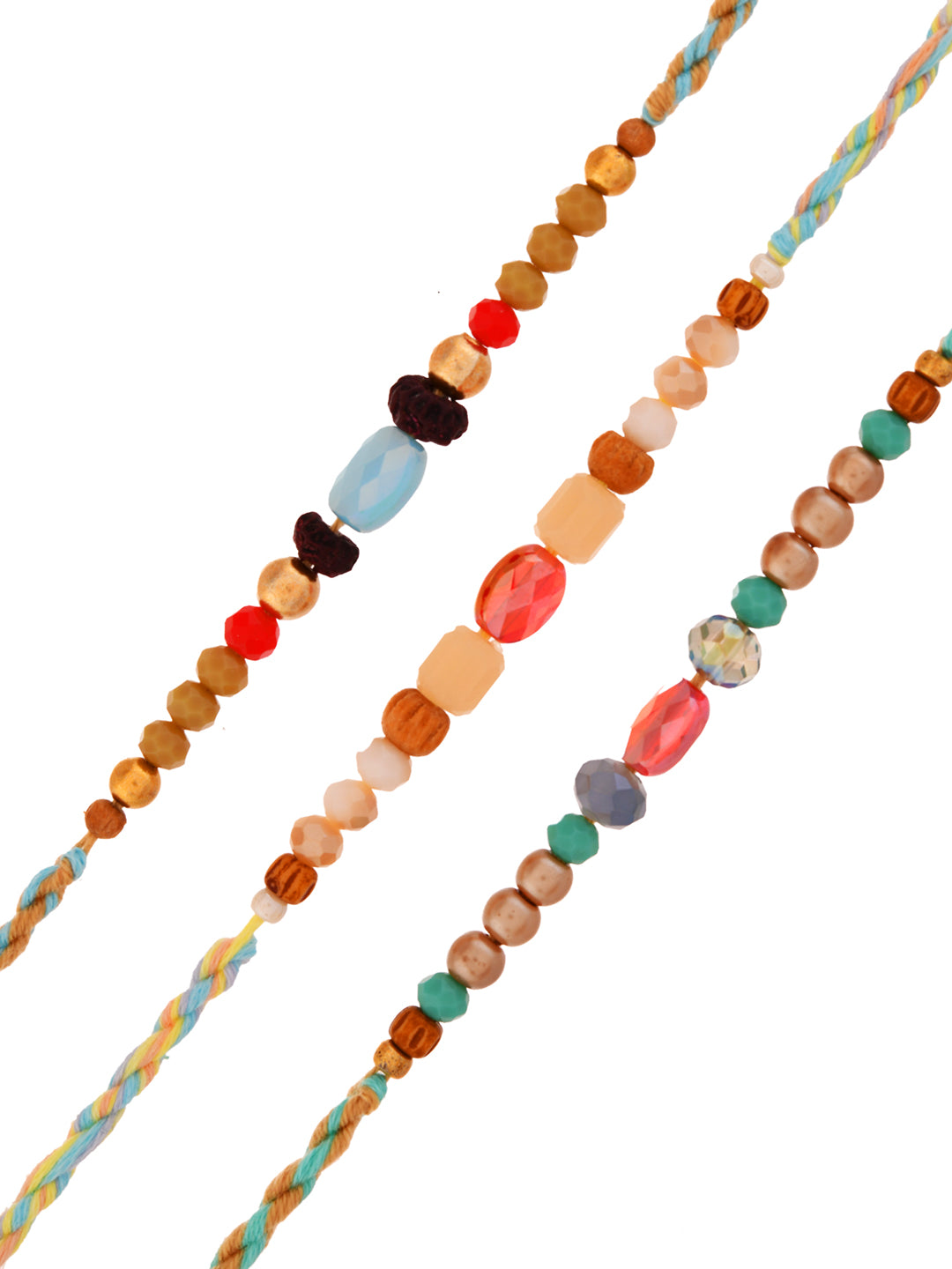 Rustic Ethnik Rakhi Set Of 3 With Earthy Tones And Handmade Beads