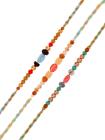 Rustic Ethnik Rakhi Set Of 3 With Earthy Tones And Handmade Beads
