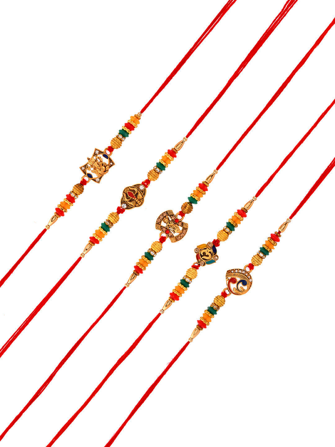 Set Of 7 Rakhi With Roli Chawal & Greetings Card