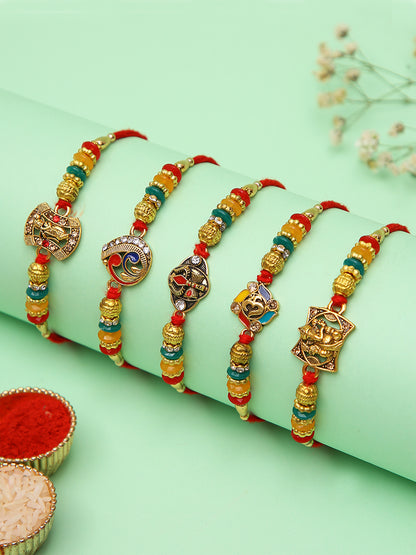 Set Of 7 Rakhi With Roli Chawal & Greetings Card