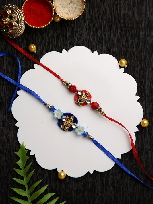 Blue & Red Divine Radha Krishna Set of 2 Rakhi