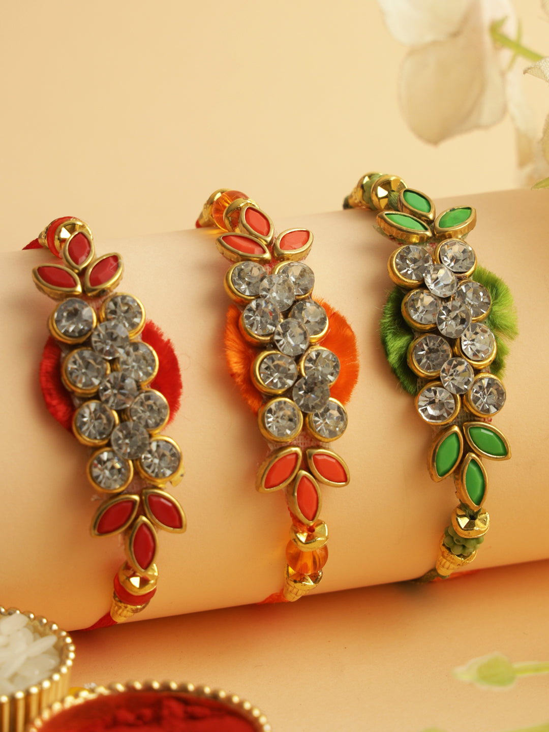 Colourful Gemstone Blossom Set of 3 Rakhis