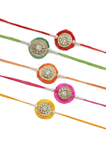Multicolor Stone & Bead Work Set of 5 Rakhi