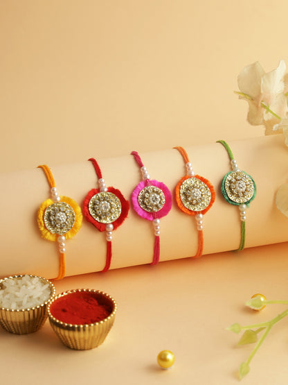 Multicolor Stone & Bead Work Set of 5 Rakhi