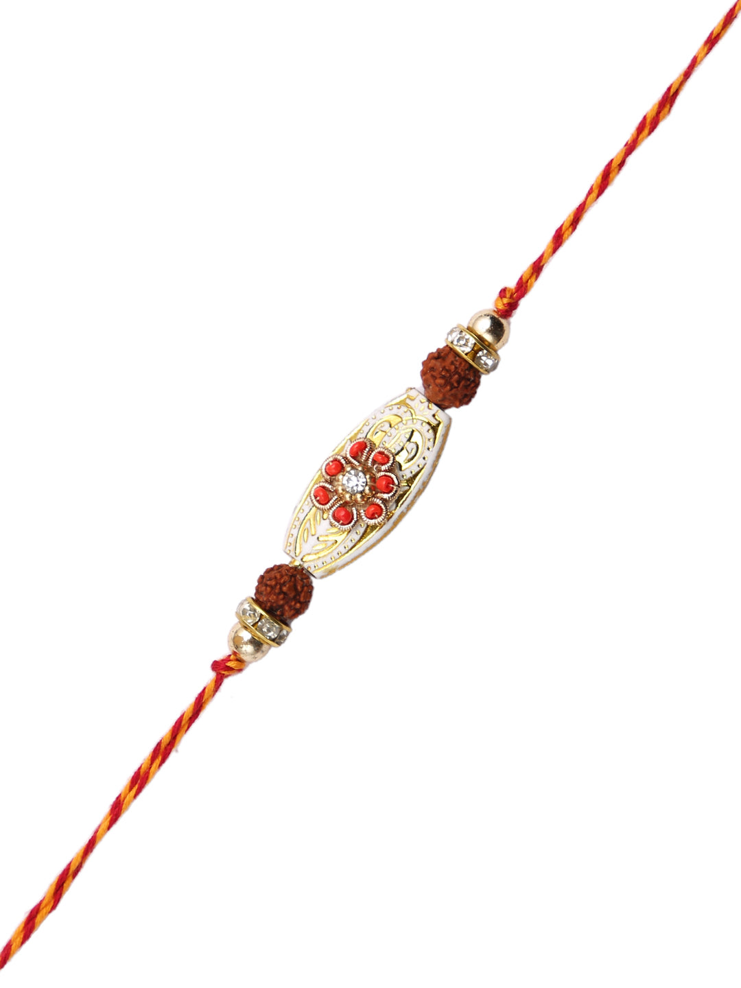 Red Crystal Beads Floral Design Rudraksh Rakhi
