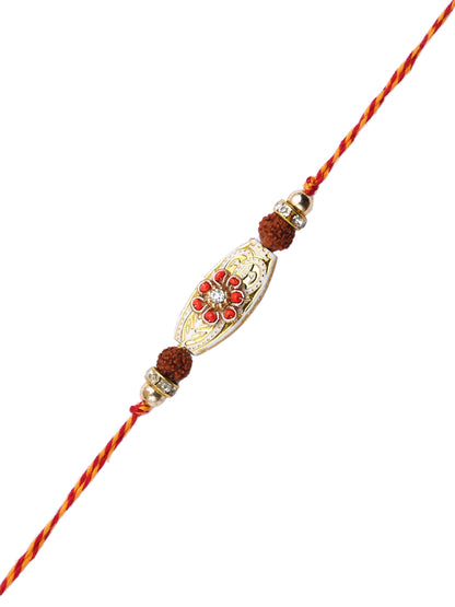 Red Crystal Beads Floral Design Rudraksh Rakhi