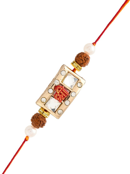 AD & Crystal Beads Studded Dual Rudraksh Rakhi