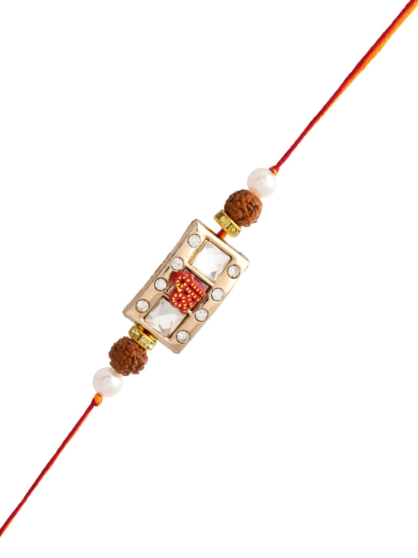 AD & Crystal Beads Studded Dual Rudraksh Rakhi