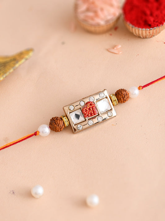 AD & Crystal Beads Studded Dual Rudraksh Rakhi