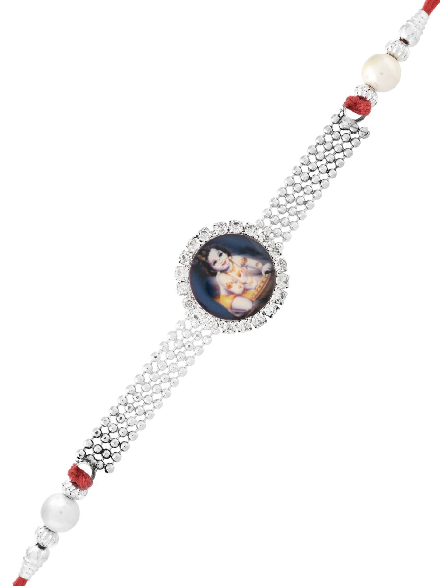 Lord Krishna American Diamond Rakhi with Sandalwood Beads