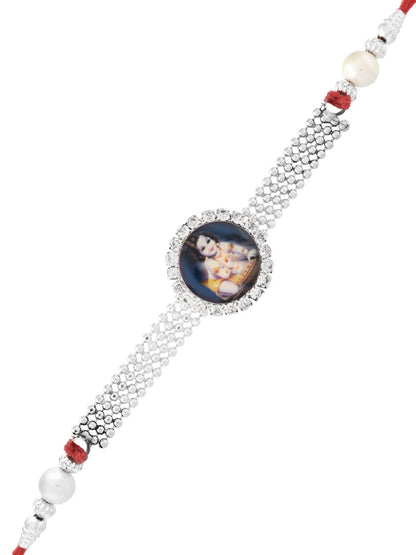 Lord Krishna American Diamond Rakhi with Sandalwood Beads