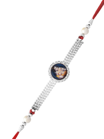 Lord Krishna American Diamond Rakhi with Sandalwood Beads