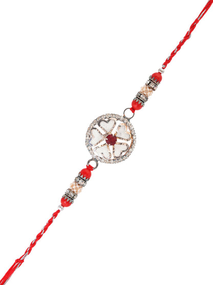 Beautiful AD Studded Heart Shape Petals Floral Rakhi