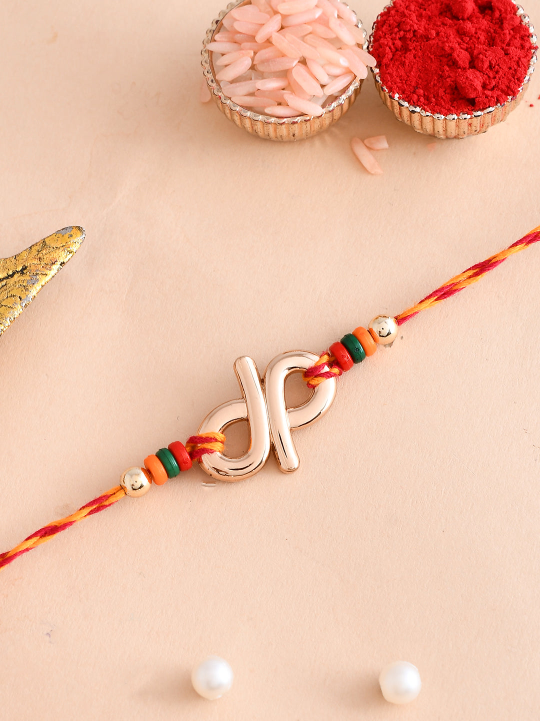 Elegant Colourful Beads Studded Metallic Rakhi